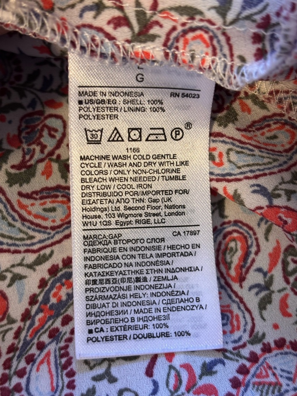 GAP Paisley Button-Front Long Sleeve Dress in Cream, Red & Navy Women’s Large - Picture 4 of 9